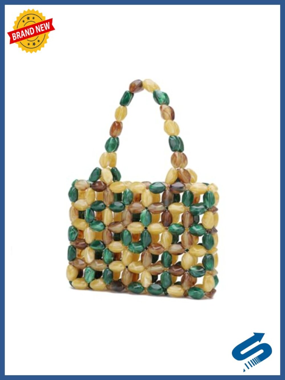 Handmade Boho Beaded Tote Bag - Acrylic Bead Purse Summer Beach Woven Hobo Bag